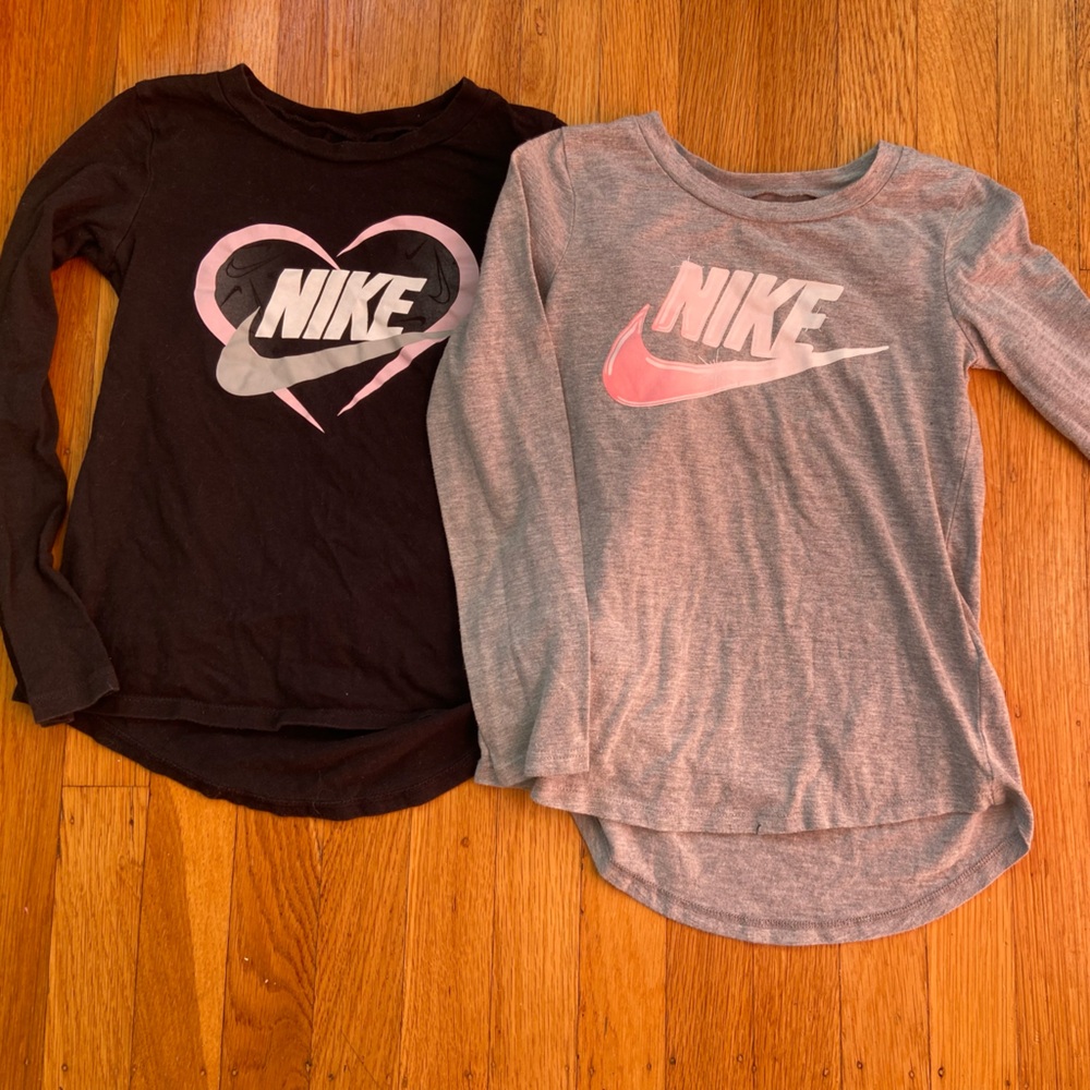 Nike Kids' Long Sleeve Tees - Black and Gray with Pink Accents